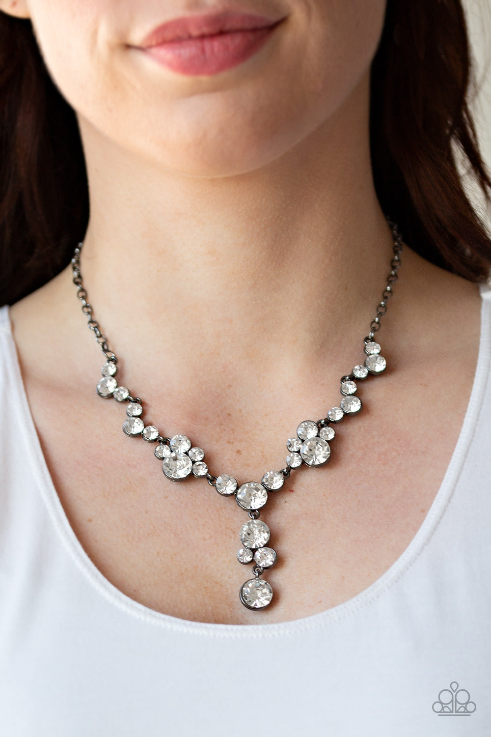 Inner Light - Black Gunmetal Rhinestone Necklace Paparazzi Accessories