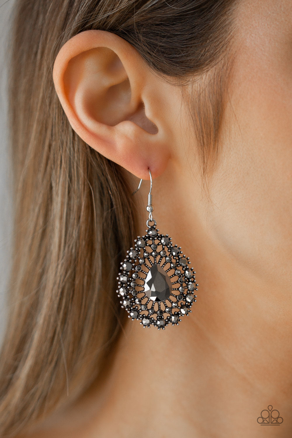 Insta Classic Silver Hematite Rhinestone Earring Paparazzi Accessories