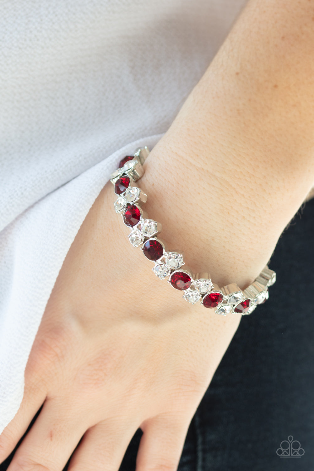 Here Comes The BRIBE - Red Rhinestone Bracelet Paparazzi Accessories