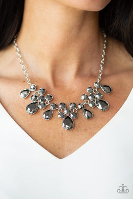 Debutante Drama - Silver Hematite Rhinestone Necklace Paparazzi Accessories