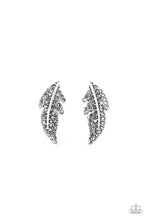 Load image into Gallery viewer, Feathered Fortune - Silver Rhinestone Feather Post Earrings Paparazzi Accessories