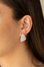 Load image into Gallery viewer, Supreme Sheen White Rhinestone Post Earrings Paparazzi Accessories