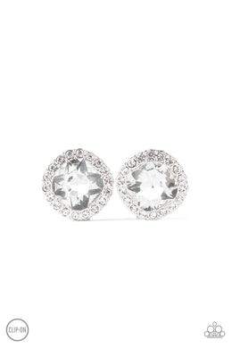 Diamond Duchess White Rhinestone Clip-On Earring Paparazzi Accessories