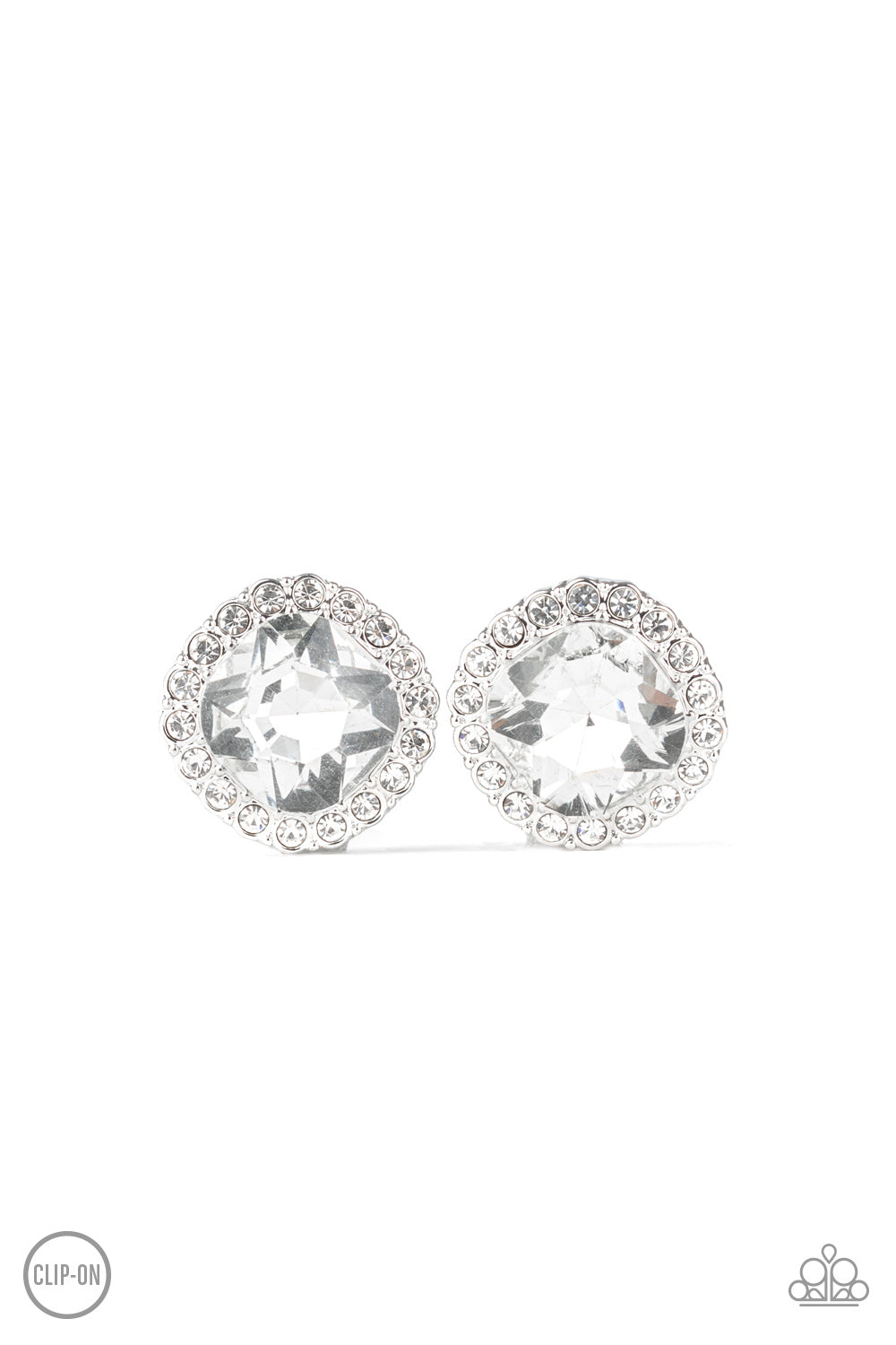 Diamond Duchess White Rhinestone Clip-On Earring Paparazzi Accessories