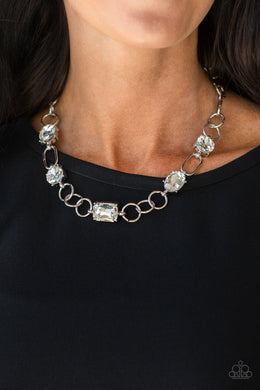 Urban District - White Rhinestone Necklace Paparazzi Accessories