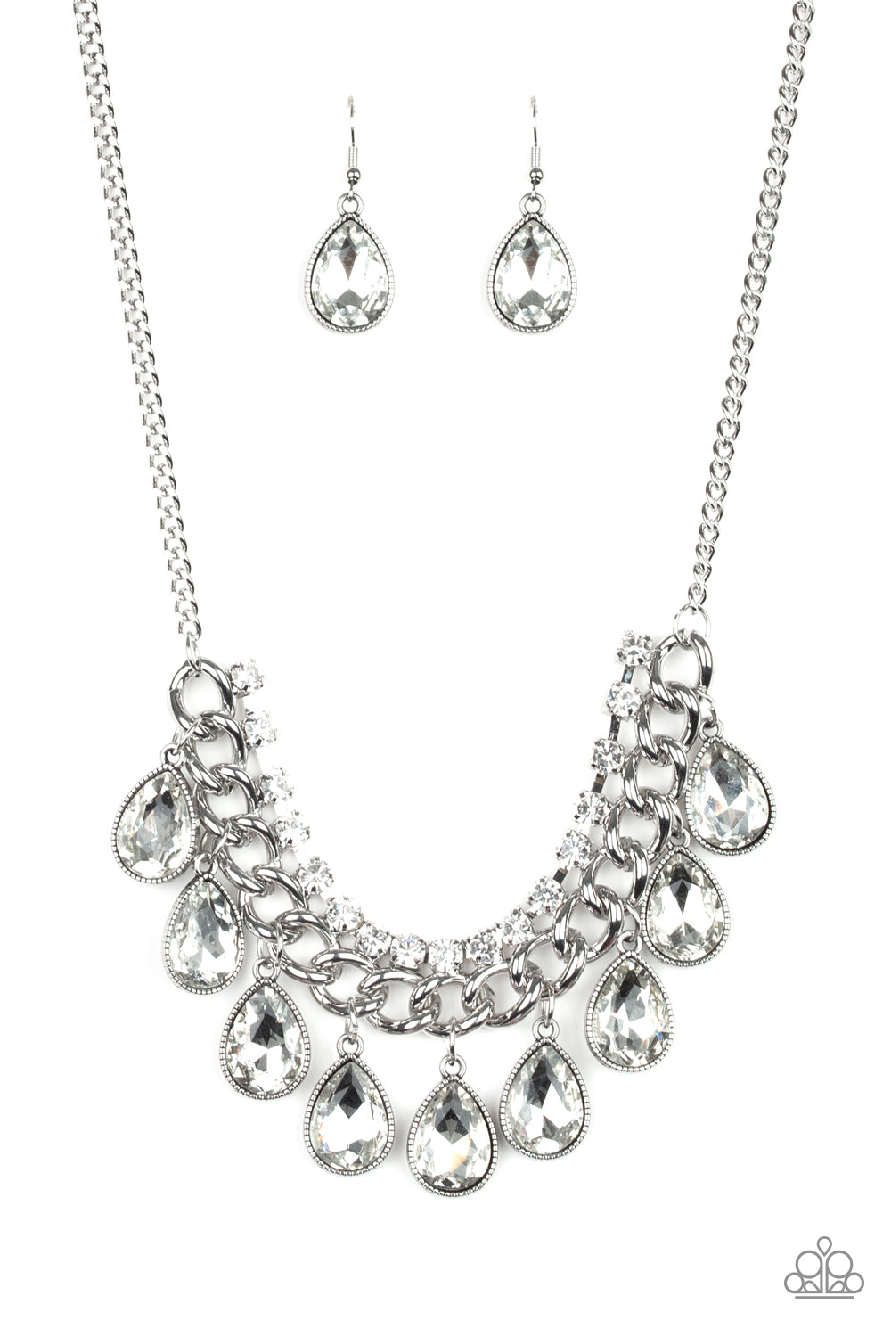 All Toget-Heir Now White Rhinestone Necklace Paparazzi Accessories