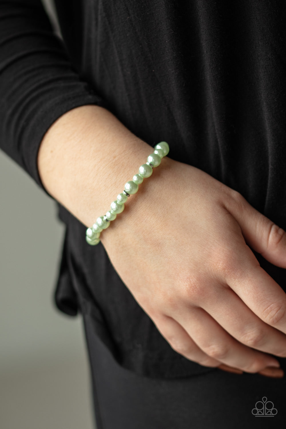 Powder and Pearls Green Pearl Stretchy Bracelet Paparazzi Accessories