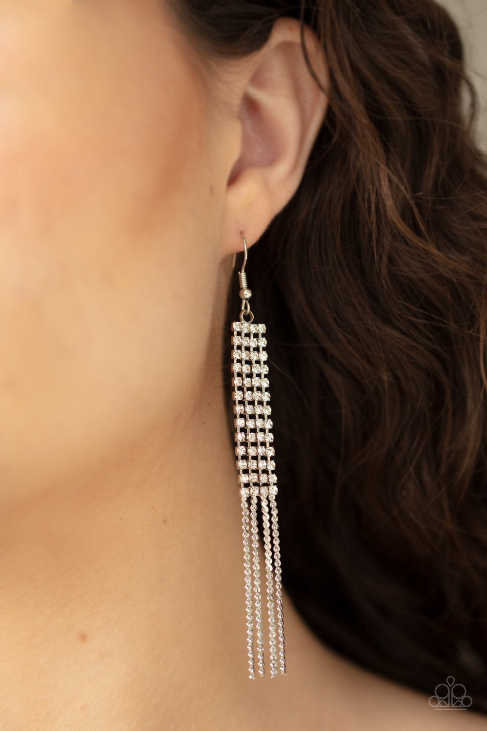 Rhinestone Romance White Earring Paparazzi Accessories