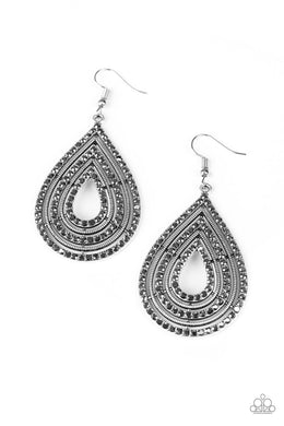 5th Avenue Attraction Silver Hematite Rhinestone Earring Paparazzi Accessories
