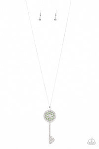 green,key,long necklace,rhinestones,Keeping Secrets Green Necklace