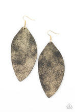 Load image into Gallery viewer, Serenely Smattered Gold Leather Earring Paparazzi Accessories