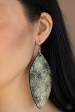 Load image into Gallery viewer, Serenely Smattered Gold Leather Earring Paparazzi Accessories