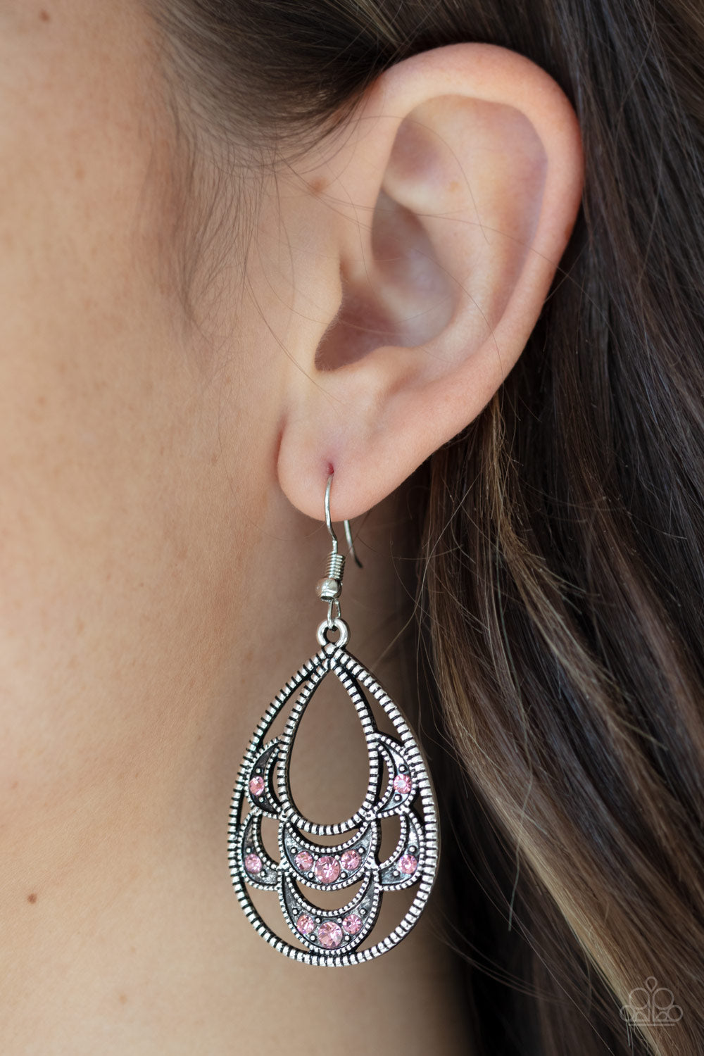 Malibu Macrame Pink Rhinestone Earring Paparazzi Accessories