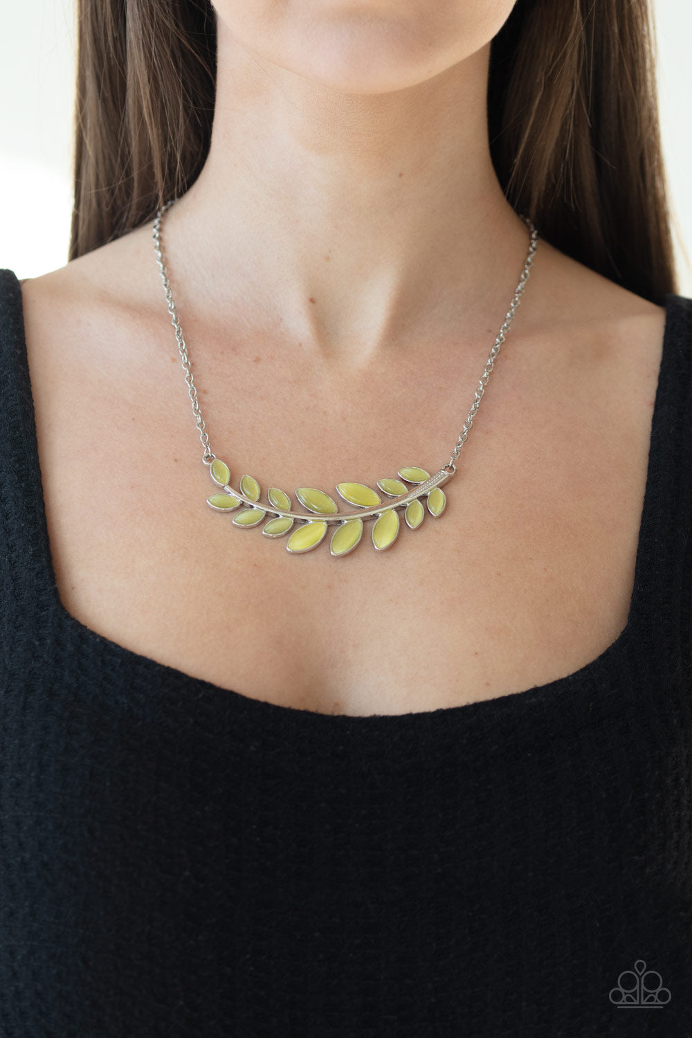 Frosted Foliage Yellow Cat's Eye Necklace Paparazzi Accessories