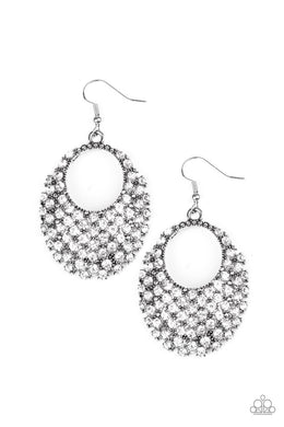 A Fierce Flash White Rhinestone Earring Paparazzi Accessories