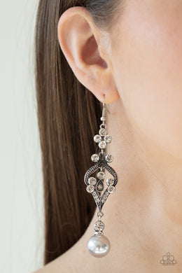Elegantly Extravagant - Silver Pearl Earrings Paparazzi Accessories