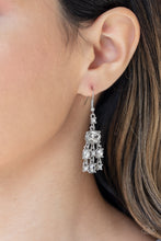 Load image into Gallery viewer, Demurely Divine White Rhinestone Earrings Paparazzi Accessories