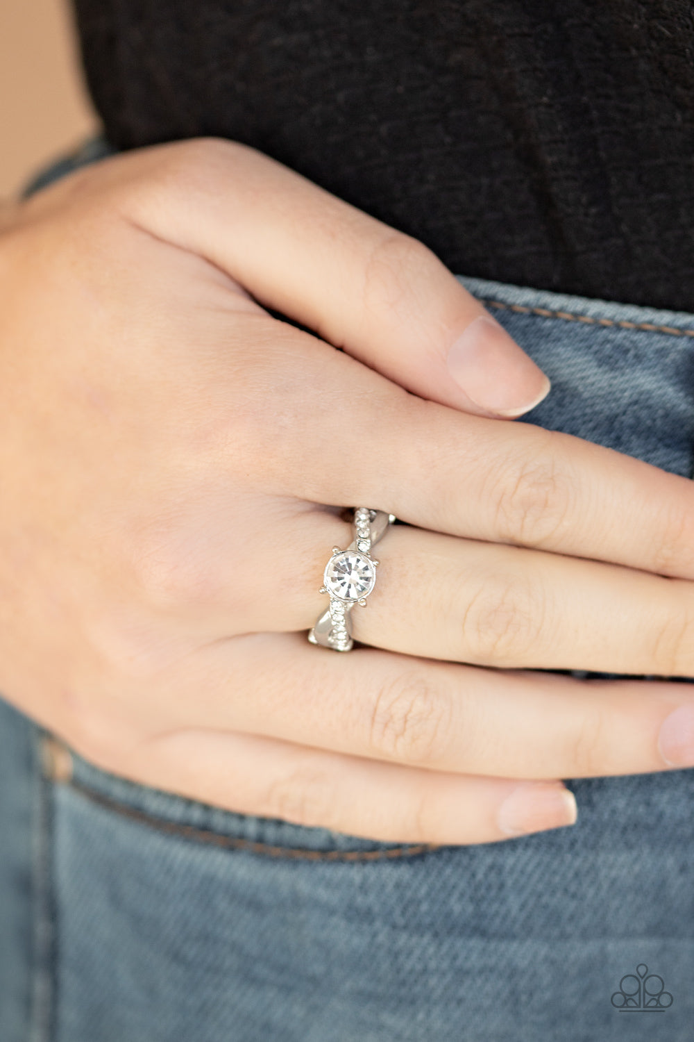 Prim and Proper White Rhinestone Ring Paparazzi Accessories