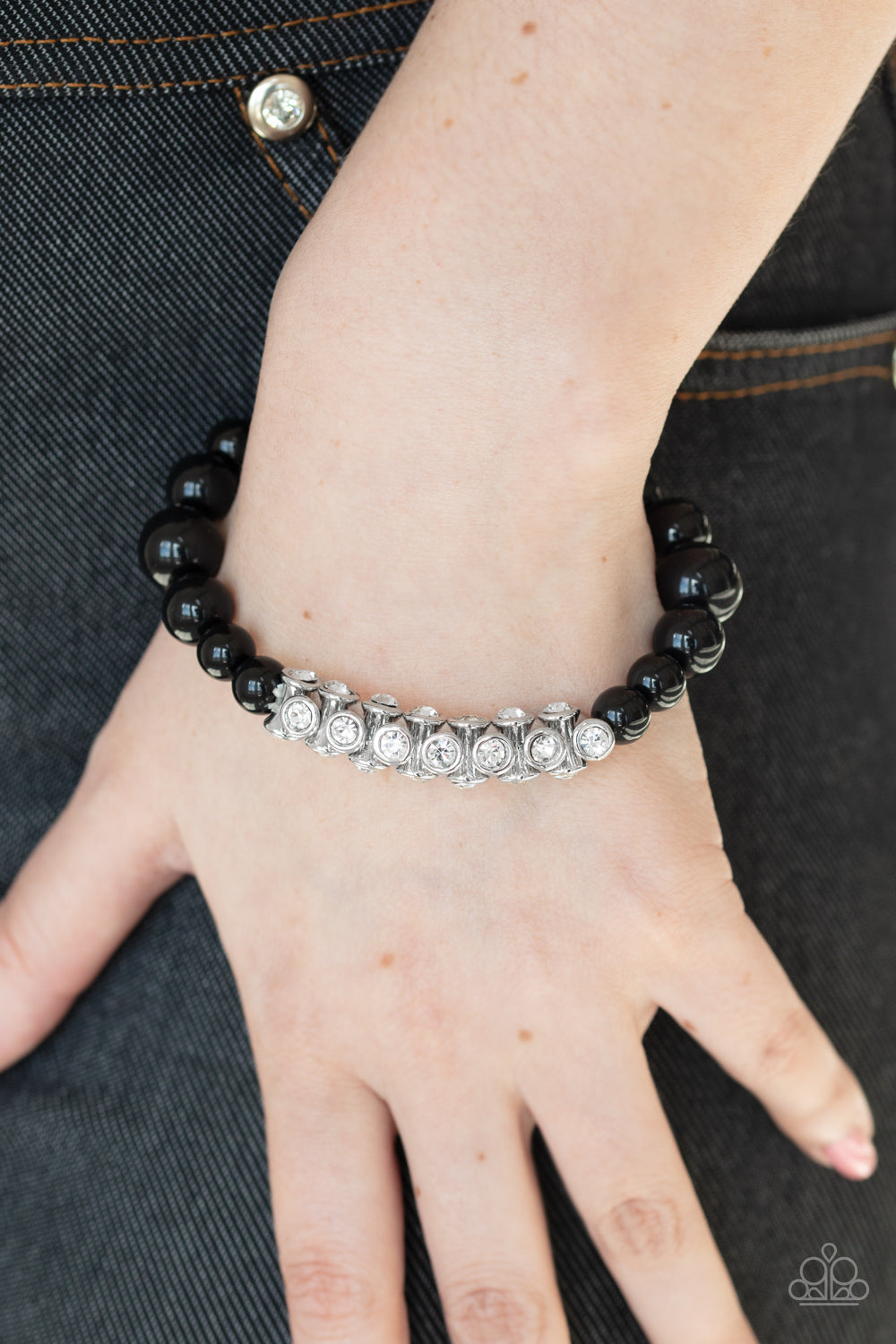 Traffic-Stopping Sparkle Black Rhinestone Stretchy Bracelet Paparazzi Accessories