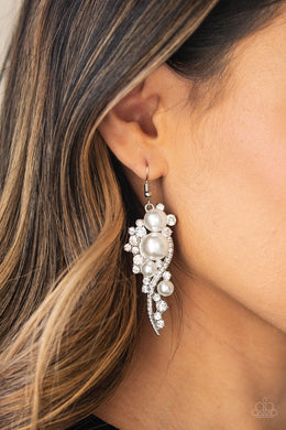 High End Elegance White Earrings Paparazzi Accessories