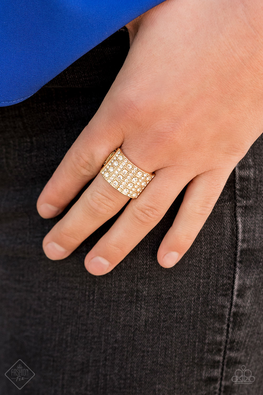 Diamond Drama Gold Rhinestone Ring Paparazzi Accessories