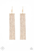 Load image into Gallery viewer, Top Down Shimmer Gold Rhinestone Earring Paparazzi Accessories