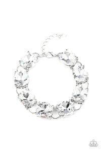 lobster claw clasp,rhinestones,white,Mind Your Manners White Bracelet