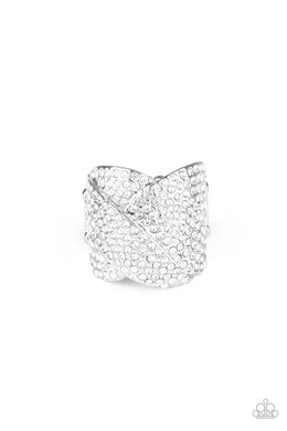 Scandalous Shimmer White Rhinestone Ring Paparazzi Accessories