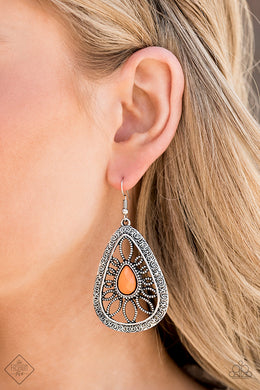 Floral Frill Orange Earring Paparazzi Accessories