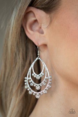 Break Out In TIERS - White Rhinestone Earrings Paparazzi Accessories