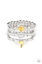 Load image into Gallery viewer, Triple Throne Twinkle - Yellow Rhinestone Ring Paparazzi Accessories