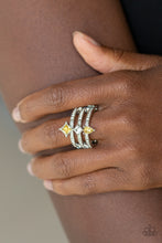 Load image into Gallery viewer, Triple Throne Twinkle - Yellow Rhinestone Ring Paparazzi Accessories