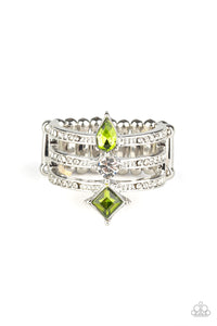 Dainty Back,green,rhinestones,Skinny Back,Wide Back,Triple Throne Twinkle - Green Ring