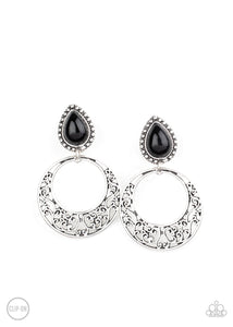 black,clip-on,post,Exotic Escape - Black Clip-On Earring