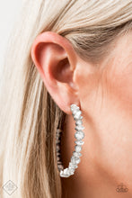 Load image into Gallery viewer, Can I Have Your Attention? White Rhinestone Hoop Earrings Paparazzi Accessories