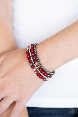 Stacked Style Maker - Red Stretchy Bracelet Paparazzi Accessories