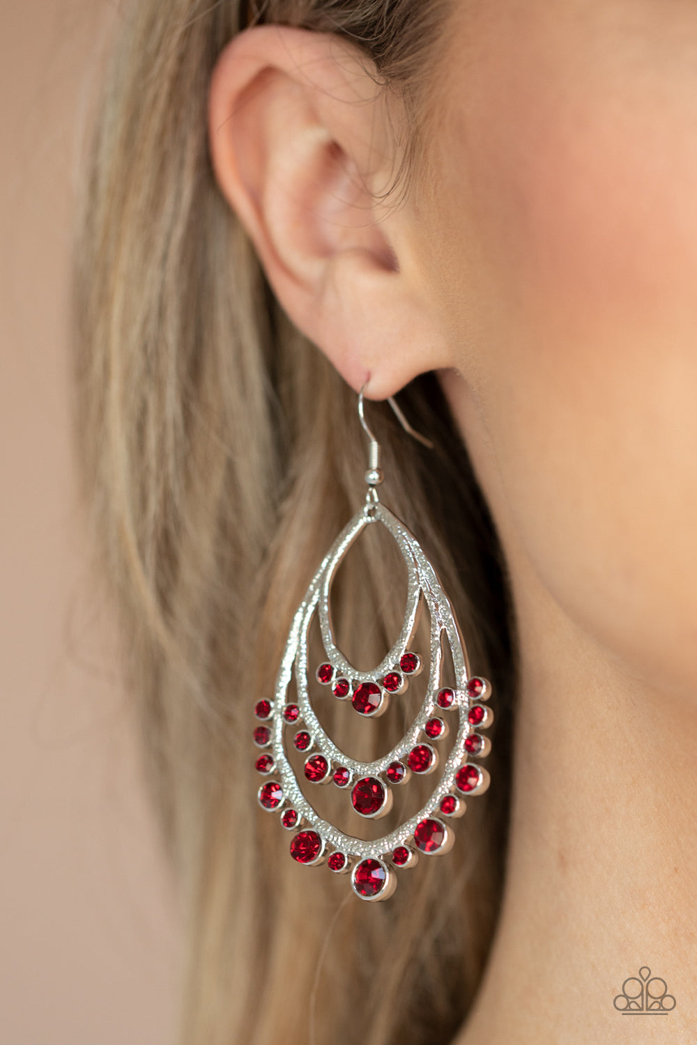 Break Out In Tiers Red Rhinestone Earring Paparazzi Accessories