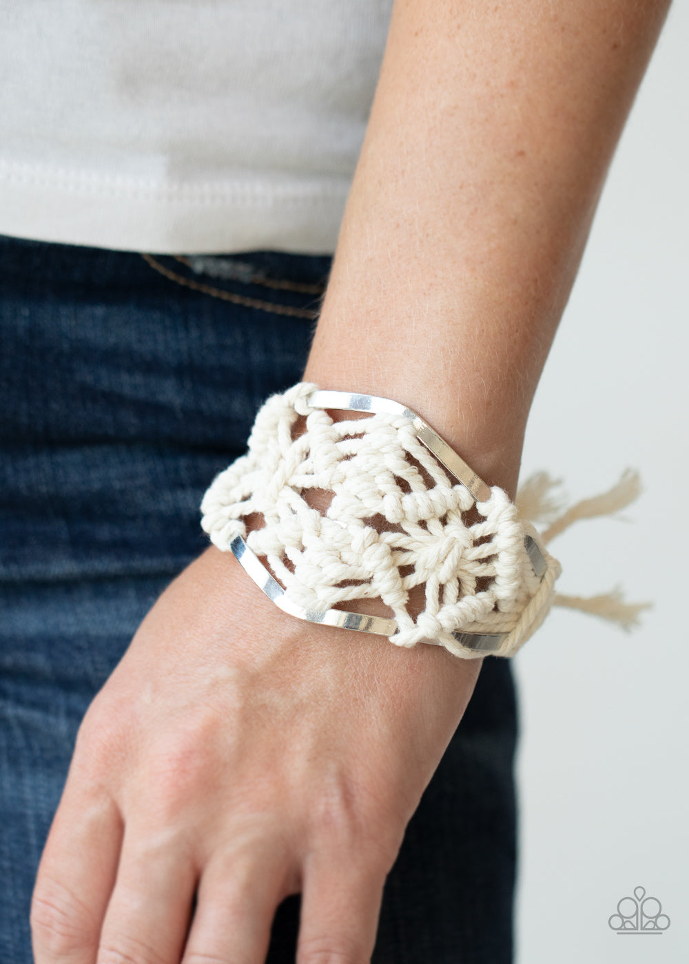 Macrame Mode - White Macrame Cuff Bracelet Paparazzi Accessories