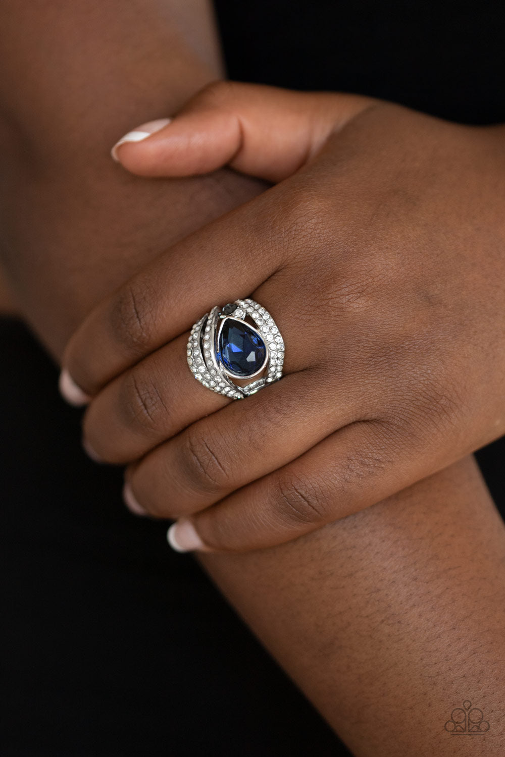 Stepping Up The Glam - Blue Rhinestone Ring Paparazzi Accessories