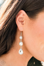 Load image into Gallery viewer, Unpredictable Shimmer White Pearl and Rhinestone Earrings Paparazzi Accessories