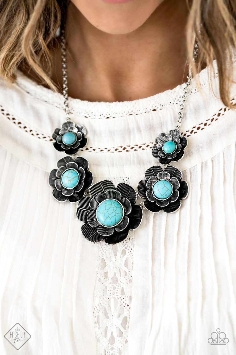 Bountiful Badlands Blue Stone Floral Necklace Paparazzi Accessories