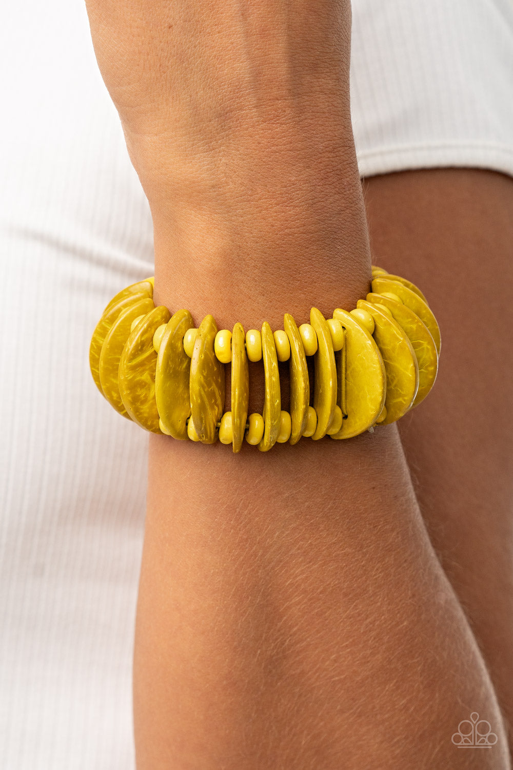 Tropical Tiki Bar - Yellow Wooden Stretchy Bracelet Paparazzi Accessories