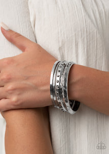 Bangles,rhinestones,silver,Revved Up Rhinestones - Silver Bangle Bracelets