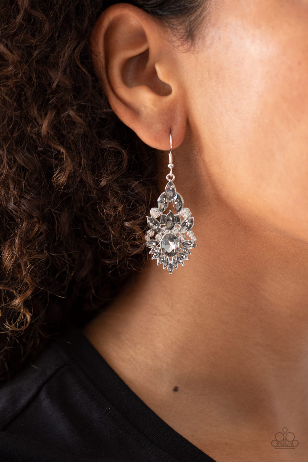 Ice Castle Couture - Silver Rhinestone Earrings Paparazzi Accessories