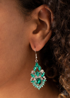 Ice Castle Couture - Green Rhinestone Earrings Paparazzi Accessories