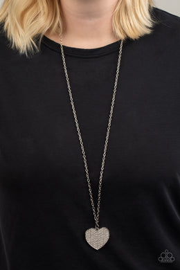 Have To Learn The HEART Way - White Rhinestone Heart Necklace Paparazzi Accessories