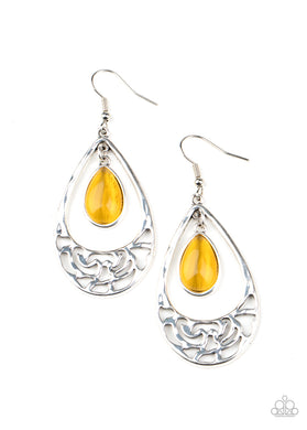 DEW You Feel Me? - Yellow Cat's Eye Earrings Paparazzi Accessories