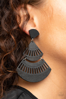 Oriental Oasis - Black Wooden Post Earrings Paparazzi Accessories