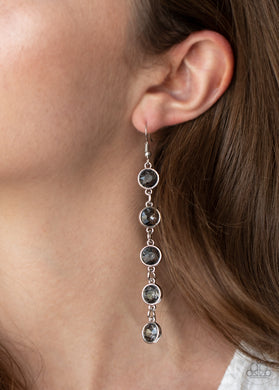 Trickle Down Twinkle - Silver Rhinestone Earrings Paparazzi Accessories