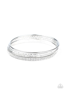 Bangles,rhinestones,white,Heap It On - White Rhinestone Bangle Bracelets